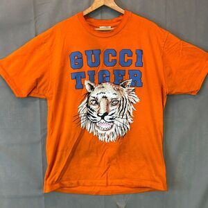 Gucci Men’s Orange Crew Neck Short Sleeve Tiger Graphic Print T-Shirt Casual XL
